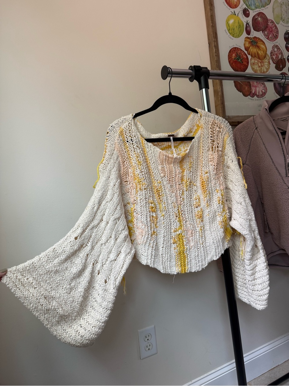 Free People Cream Knit Sweater with Yellow Accents